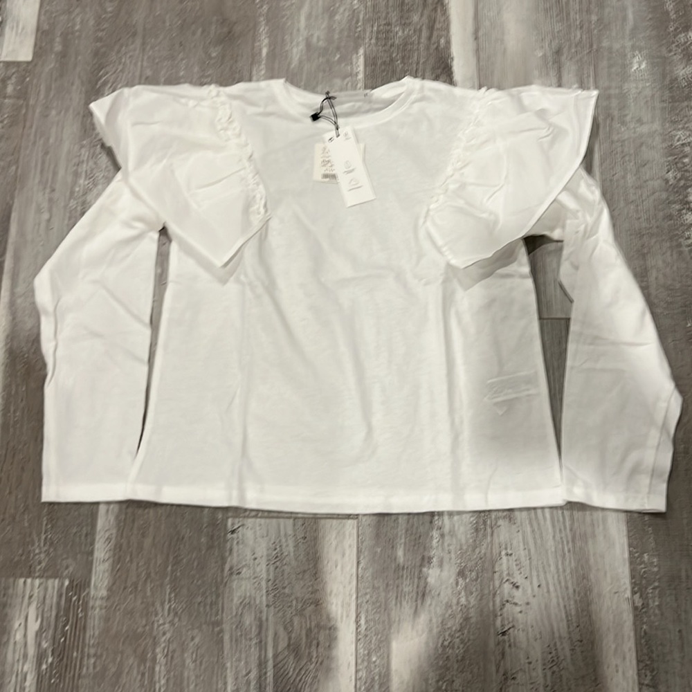 Zara White Ruffled Poplin Top - Picture 2 of 6